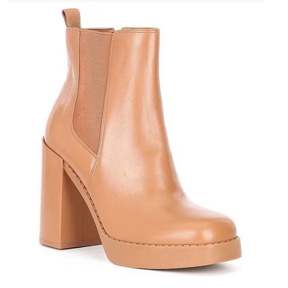 Gianni Bini Boots Tan Leather Platform Block Heel Y2K Style Chelsea Boots 8.5 - Picture 1 of 6